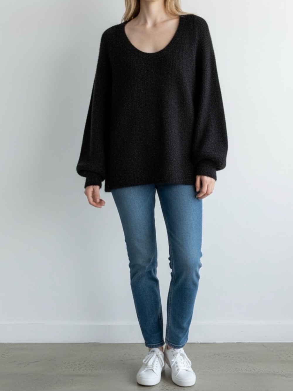 Soft Surroundings Womens Ciara Sparkle Sweater Size Large Black Rib knit